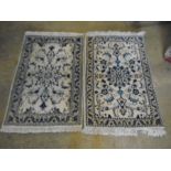 2 woven blue and cream small rugs 3ftx2ft