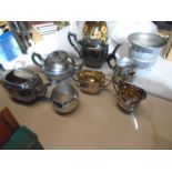 silver plate, metal ware teapots and bowls etc