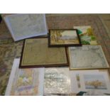 few prints, oil painting, maps and prints