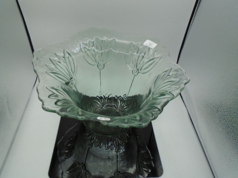 A large glass art deco style bowl 21 cm tall x 40cm at the widest point. - Image 2 of 2