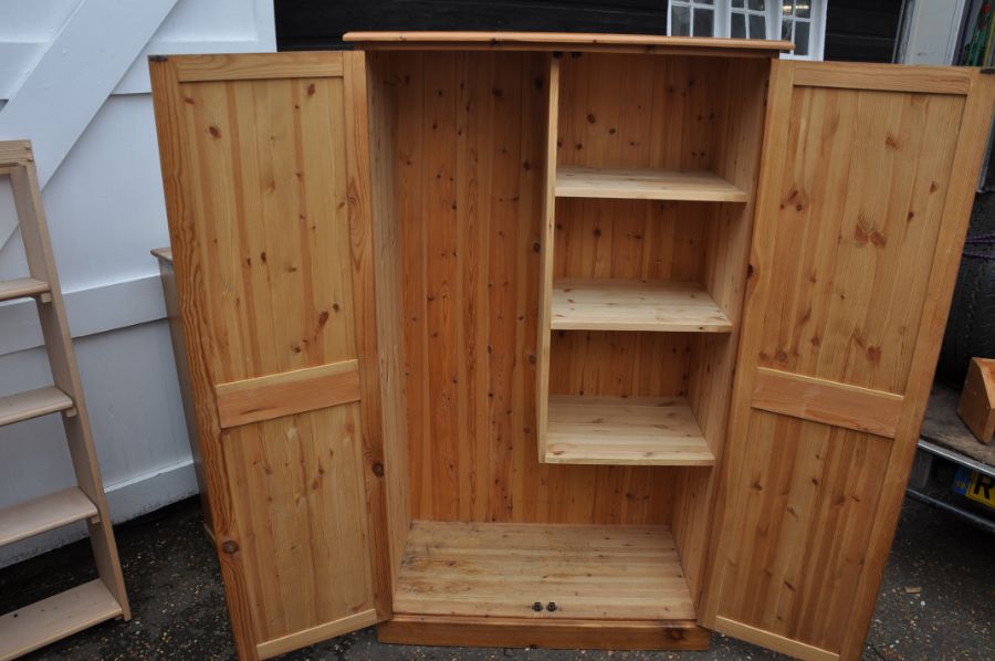 Two door solid pine wardrobe with internal shelving , 162cm H, 96cm W, 51cm D - Image 2 of 2