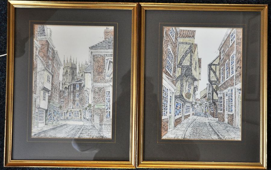 D A Heald street scenes of Petergate, York and Shambles, York in matching frames 33 x 42cm - Image 2 of 2