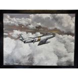 Oil on canvas of F-86 Sabre jet unknown artist Framed 72 x 55cm