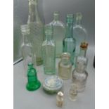 Vintage bottles - clear soda bottle, scrubbs, sussex drug company, yorkshire relish bottle, Dee &