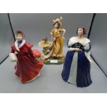 royal doulton signed 'the skater' figurine, ladies regency fine arts 'fiesty' figurine and Frankly