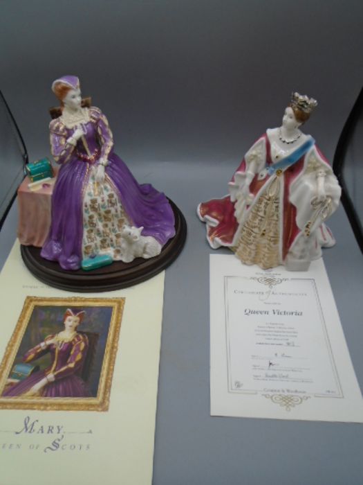 Royal Worcester figurines 'Mary queen of Scots' and 'Queen Victoria' with authentication