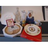 Sundry china to include royal commemorative plates etc, boxed Royal Yacht Britannia mug, greek