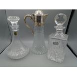 Denby crystal decanter, French 'cristal' cur decanter and claret jug