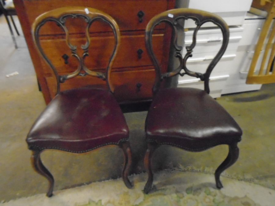 set of 5 balloon back chairs with red leather seats