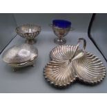 'Egyptian' silver lidded pot and pedastal dish with hallmarks plus plated hors d'oeurves dish and