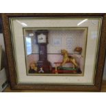 Boxed framed rocking horse scene picture 24x21"