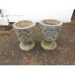 Pair of concrete garden urns H42CM