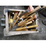 Wooden box containing wood turning chisels