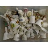 Bells - Collection of china/pottery bells etc of varying sizes, approx 150+