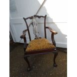 Mahogany chair with claw and ball feet, for restoration and re upholstery (broken on back but all