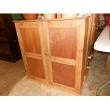 Pine two door wall cupboard with internal shelving 94w x 28d x 94h cm