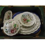Box of vintage china to incl Booths stanway serving platters, tureen etc and Staffordshire meat