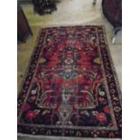 vintage wool handwoven rug with floral pattern 7ft x 4ft 9"