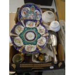 Box of mixed collectables to incl Dansk paperweight clock, plateware, china etc