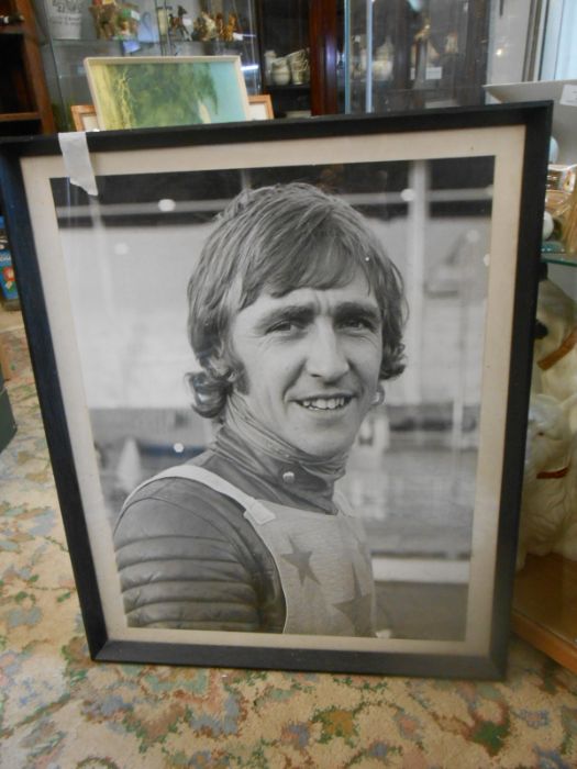 Speedway's Malcolm Simmons "Simmo" collection with framed photo, book and pin badges - Image 4 of 5