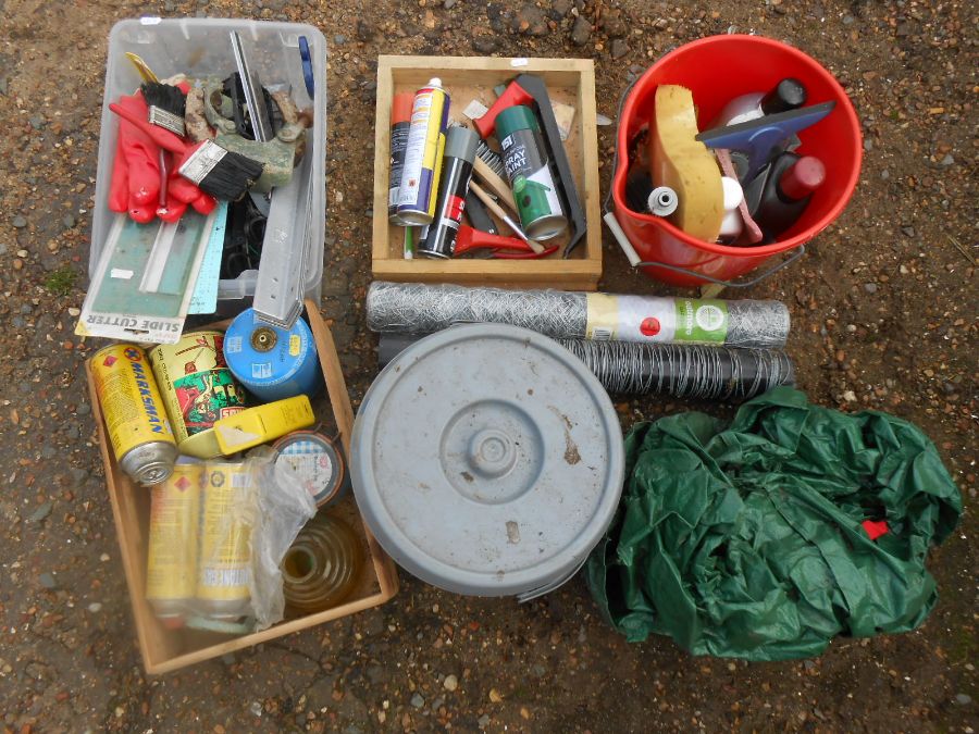 Stillage from shed clearance to include vw polo rear light in box, cuprinol, tools etc - Image 6 of 9