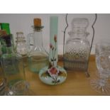 hand painted Victorian vase, crystal cut glass and vintage glass lot