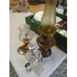 2 oil lamps and some silver plated items