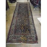 vintage runner, dark red and blue bordered 10ft3 x 4ft