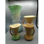 Sylvac large trumpet vase 2505, approx 38cm tall, plus Sylvac art deco style vase jug 427 and 2