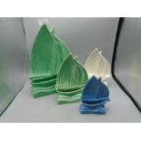 Sylvac yacht posy bowls x4 in green 1394 and 1340, white 1394 and blue 1393, various sizes largest