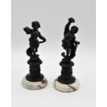A pair of French spelter cherubs, late 19th century, signed Louis Beataux, Paris, 22cm high on