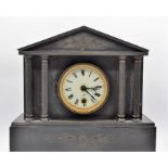 A large late 19th century black slate eight-day mantle clock; the gilded movement signed 'Ansonia,