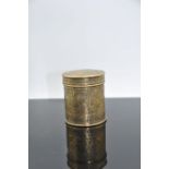 Solid brass engraved tea caddy / jar approx. 8cm tall, 7cm wide