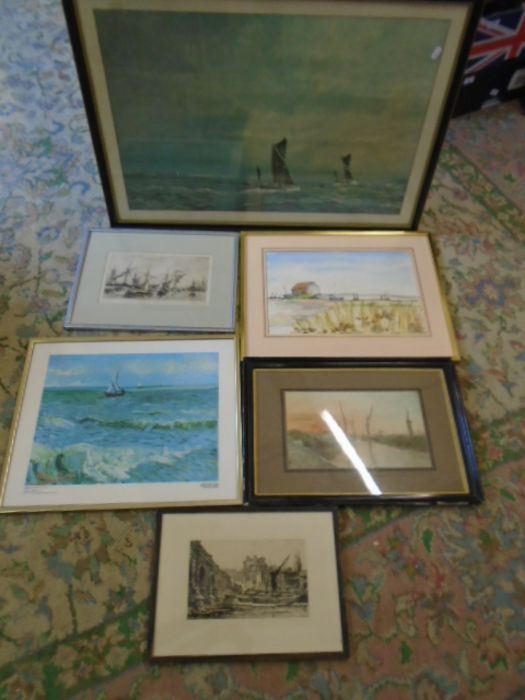 Etchings, paintings and prints all relating to boats/ the sea