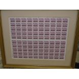 A framed sheet of Rolls Royce stamps, value 29p each (no glass) a vintage ship painting and