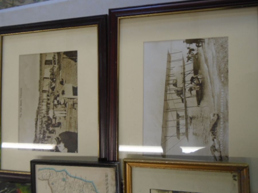 Collection of picture- a framed Suffolk map and Felixtowe beach photo's and a mirror - Image 5 of 5