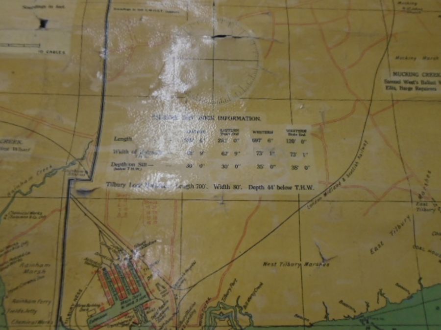 Naval related ephemera -River Thames Wharf chart Tilbury docks to Hole Haven vintage map, as - Image 5 of 7