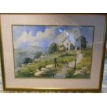 Ian King signed watercolour of a farmhouse