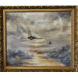 Michael Lees (British) - oil on canvas depicting RAF Victor tanker refuelling jets inflight framed