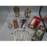 Barware- 2 brass bar sets, various bottle openers etc plus some toffee hammers