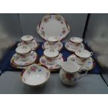 Shelley 'maroon princess' part tea set 6 cups, saucers, plates and a cake plate, milk jug and