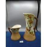 Beswick art pottery jug/pitchers x2 in patterns 1556 and 1369 tree and flower design, tallest approx