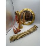 Copper bugle, porthole mirror and cartridge belt