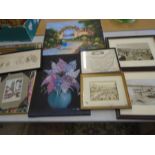 Collection of picture- a framed Suffolk map and Felixtowe beach photo's and a mirror