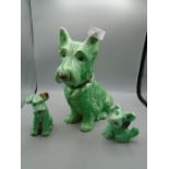 Sylvac large green scotty dog 1209 approx 29cm tall plus 2 small green terrier dogs 1378 and 1119