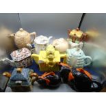 Quantity of vintage teapots to incl Lingard yellow humpty dumpty, Kensington ware, crown ducal,