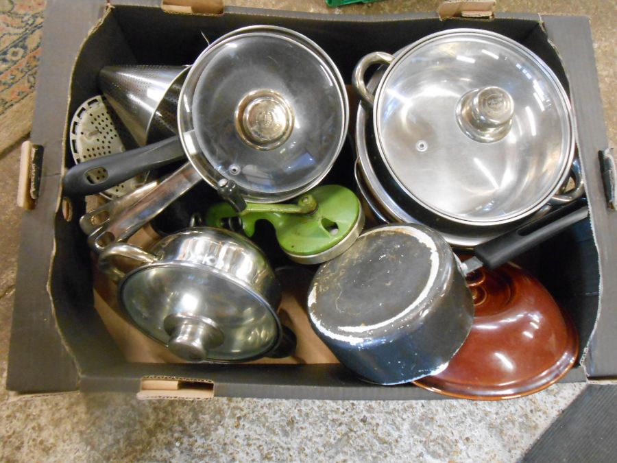 Stillage containing mostly kitchenalia including pots and pans, china, glass and plastic storage - Image 19 of 27