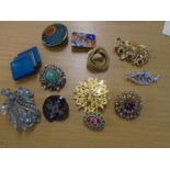 12 including micro mosaic brooches