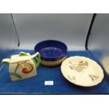 Royal Doulton stoneware bowl 7339, Royal Doulton art deco syren pattern teapot D5102 and Royal