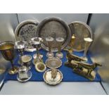 Brass bookends, goblets, trays etc